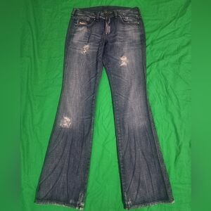 Diesel Distressed Flare Jeans - Dark Blue